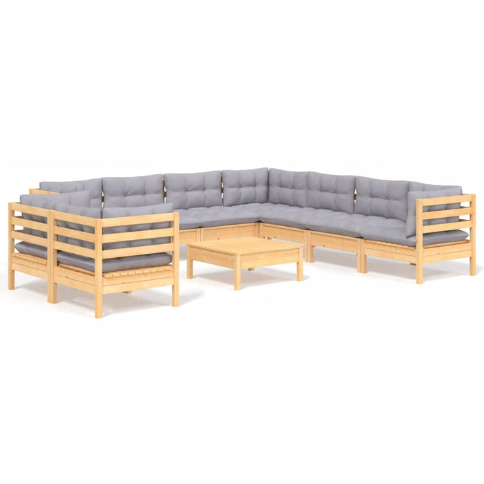 Set mobilier grădină cu perne, 10 piese, gri, lemn masiv pin - WALTI WALTI