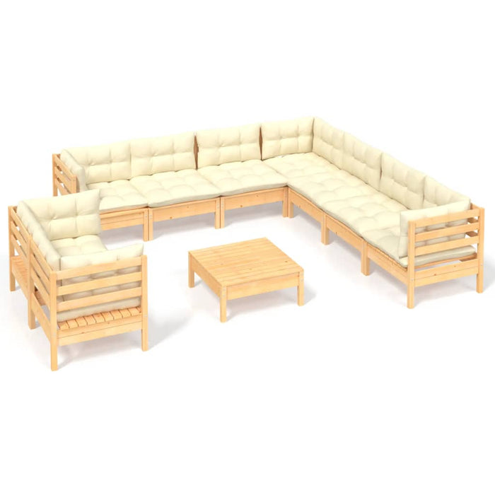 Set mobilier grădină cu perne crem, 10 piese, lemn masiv de pin - WALTI WALTI