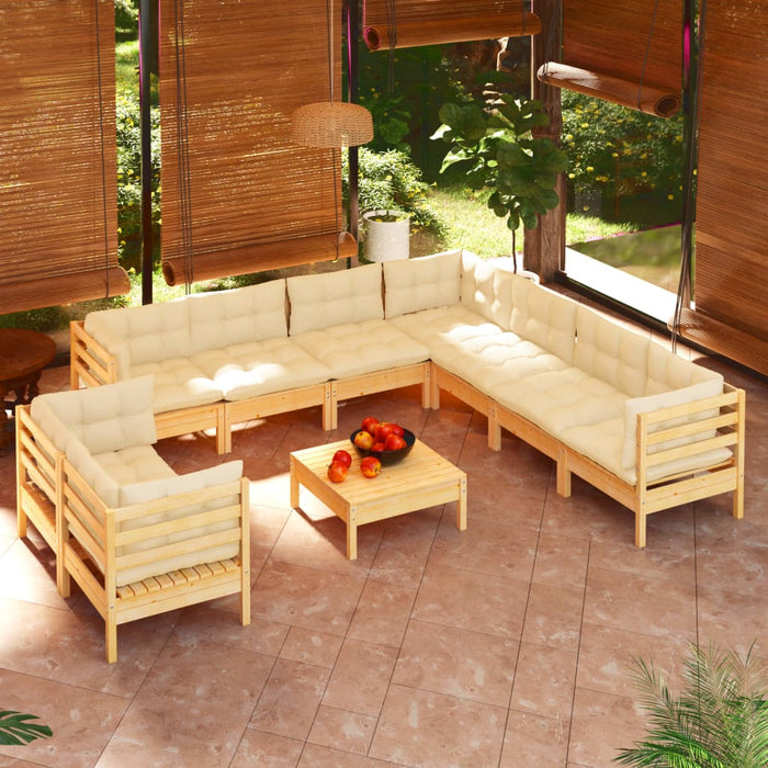 Set mobilier grădină cu perne crem, 10 piese, lemn masiv de pin - WALTI WALTI