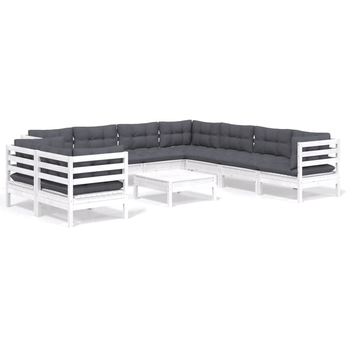 Set mobilier grădină cu perne, 10 piese, alb, lemn masiv pin - WALTI WALTI