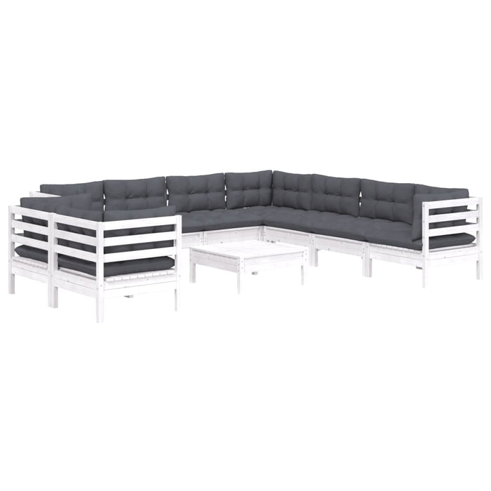 Set mobilier grădină cu perne, 10 piese, alb, lemn masiv pin - WALTI WALTI