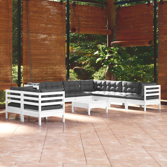 Set mobilier grădină cu perne, 10 piese, alb, lemn masiv pin - WALTI WALTI