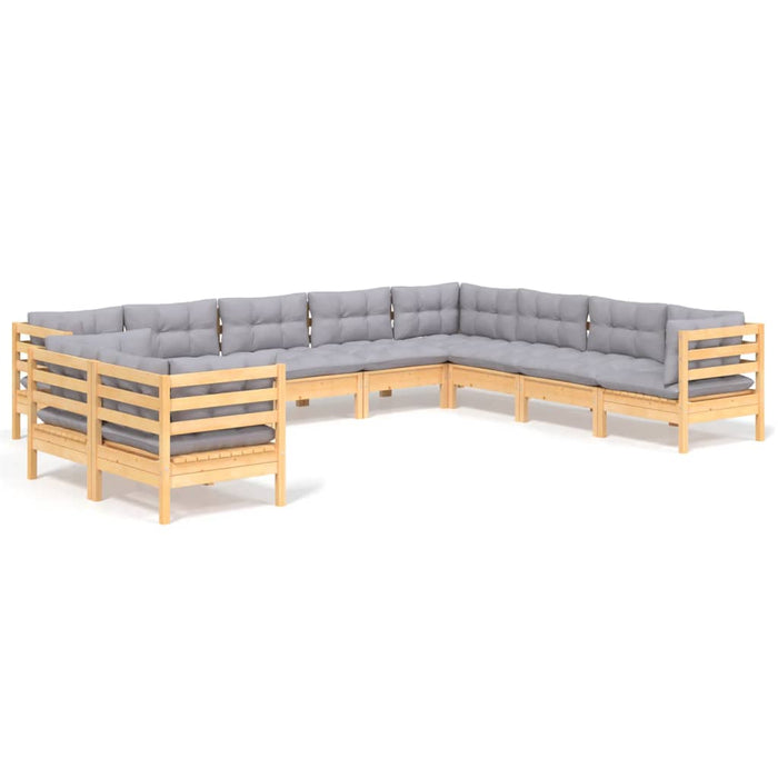 Set mobilier grădină cu perne, 10 piese, gri, lemn masiv pin - WALTI WALTI