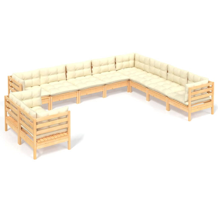 Set mobilier grădină cu perne crem, 10 piese, lemn masiv de pin - WALTI WALTI