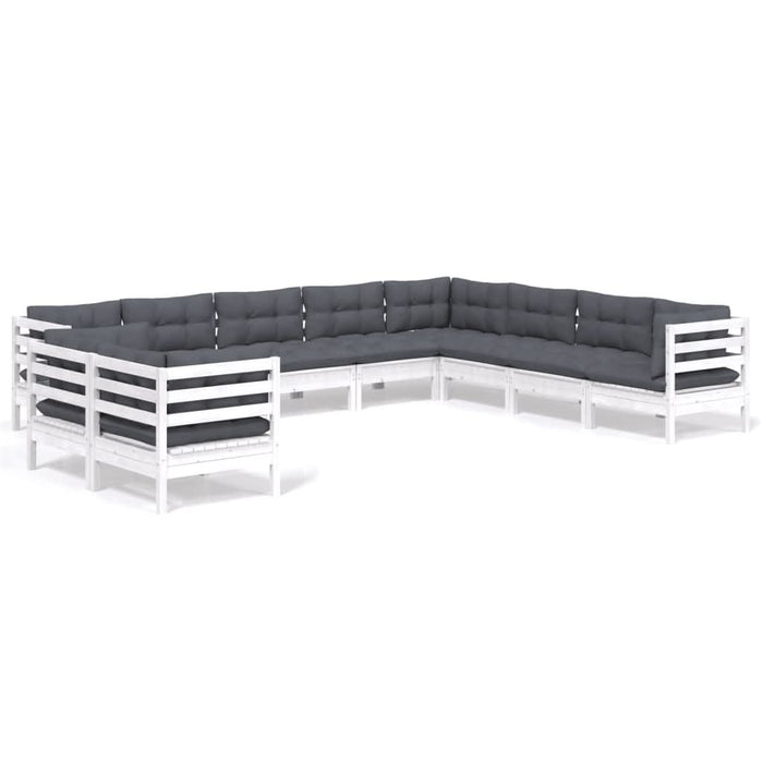 Set mobilier grădină cu perne, 10 piese, alb, lemn masiv de pin - WALTI WALTI