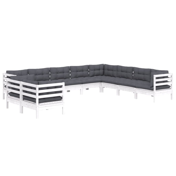 Set mobilier grădină cu perne, 10 piese, alb, lemn masiv de pin - WALTI WALTI