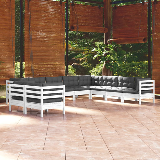Set mobilier grădină cu perne, 10 piese, alb, lemn masiv de pin - WALTI WALTI