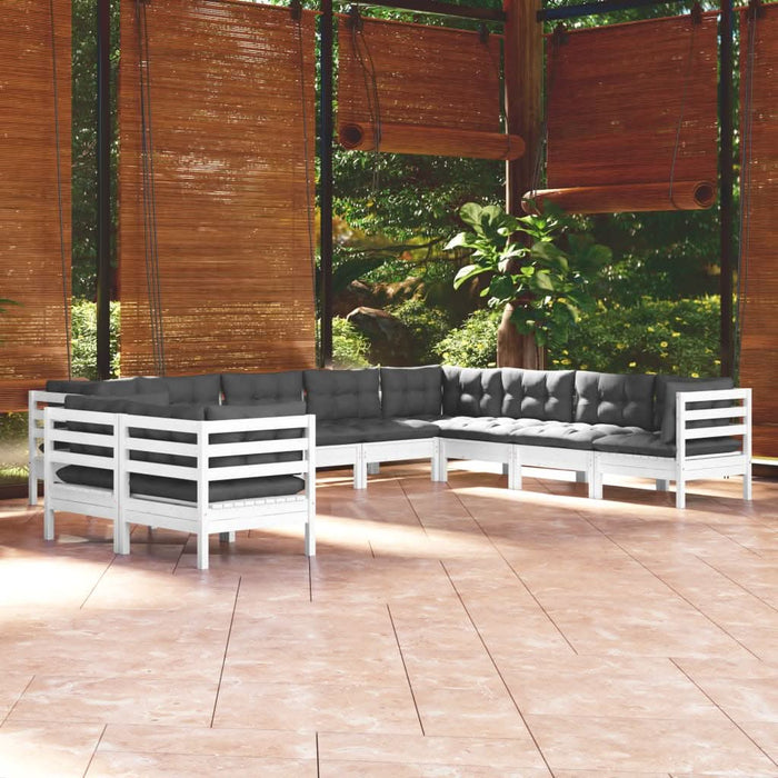 Set mobilier grădină cu perne, 10 piese, alb, lemn masiv de pin - WALTI WALTI