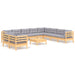 Set mobilier de grădină cu perne, 11 piese, gri, lemn masiv pin - WALTI WALTI