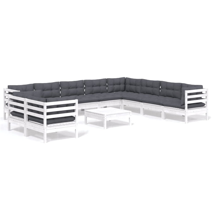 Set mobilier grădină cu perne, 11 piese, alb, lemn masiv pin WALTI