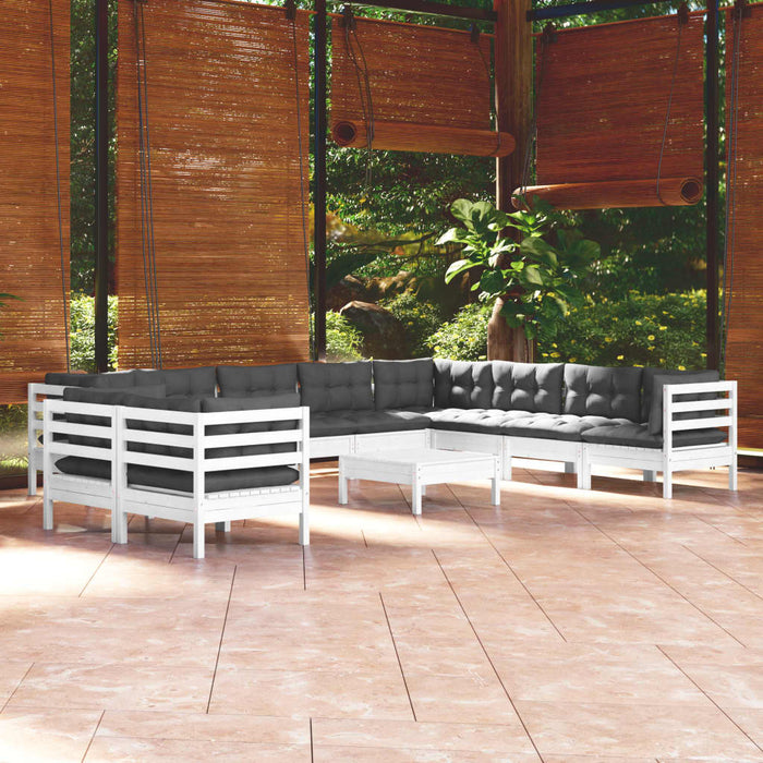 Set mobilier grădină cu perne, 11 piese, alb, lemn masiv pin WALTI