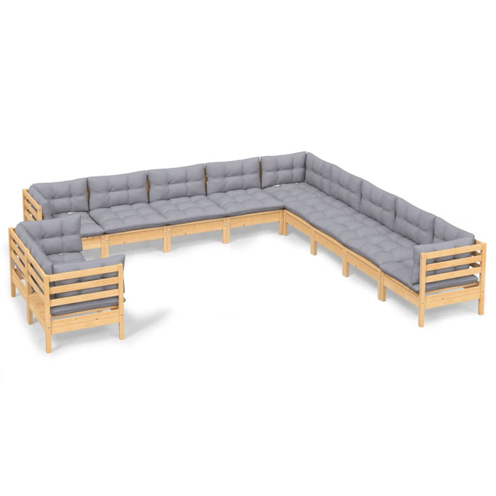 Set mobilier grădină cu perne, 11 piese, gri, lemn masiv pin - WALTI WALTI