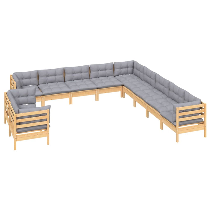 Set mobilier grădină cu perne, 11 piese, gri, lemn masiv pin - WALTI WALTI