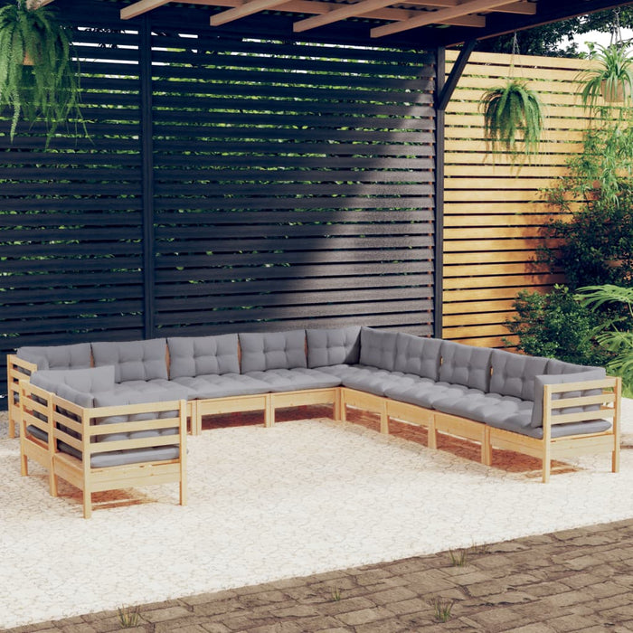 Set mobilier grădină cu perne, 11 piese, gri, lemn masiv pin - WALTI WALTI
