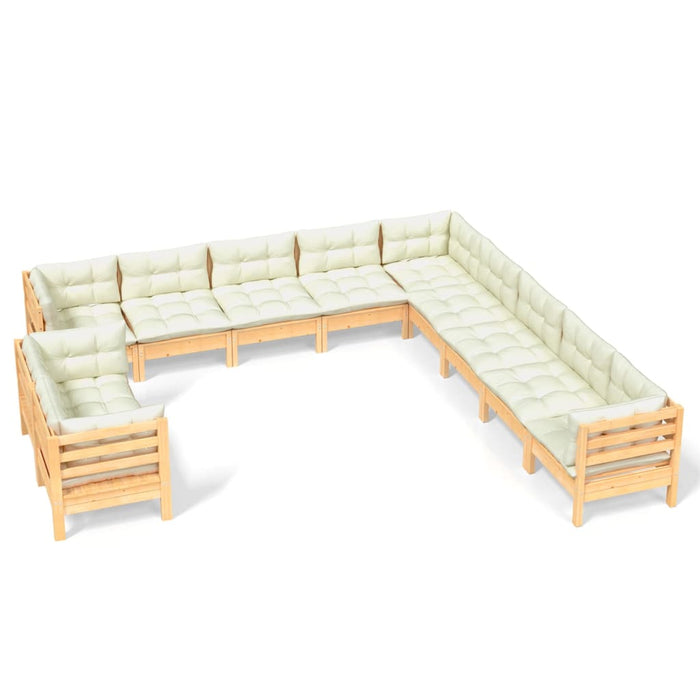 Set mobilier grădină cu perne crem, 11 piese, lemn masiv de pin - WALTI WALTI