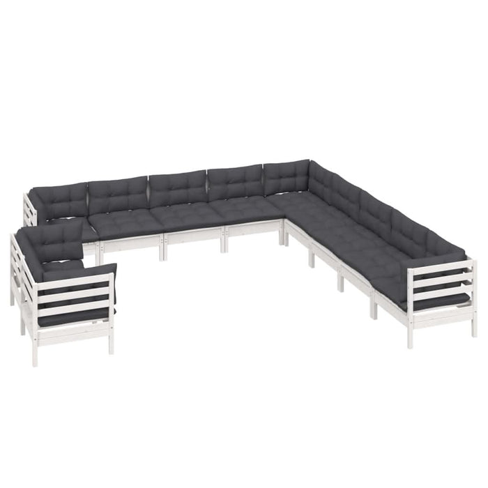 Set mobilier grădină cu perne, 11 piese, alb, lemn masiv de pin - WALTI WALTI