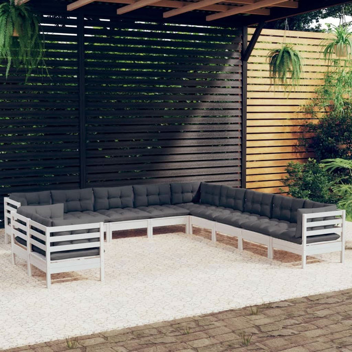 Set mobilier grădină cu perne, 11 piese, alb, lemn masiv de pin - WALTI WALTI