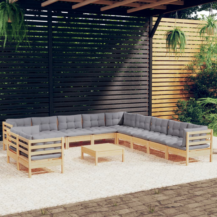 Set mobilier grădină cu perne, 12 piese, gri, lemn masiv pin - WALTI WALTI