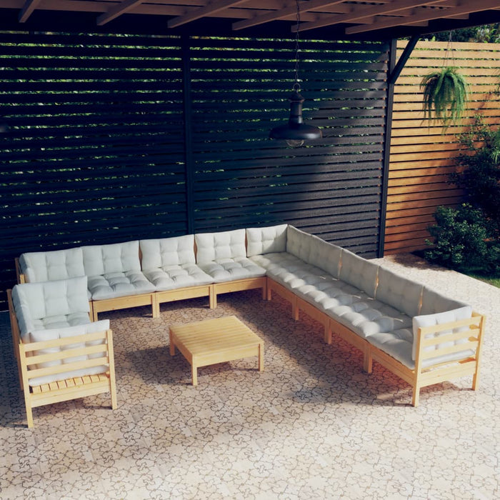 Set mobilier grădină cu perne crem, 12 piese, lemn masiv de pin - WALTI WALTI