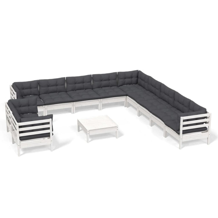 Set mobilier grădină cu perne, 12 piese, alb, lemn masiv pin - WALTI WALTI