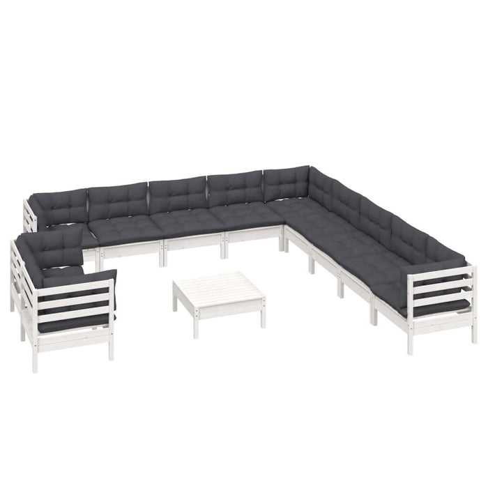 Set mobilier grădină cu perne, 12 piese, alb, lemn masiv pin - WALTI WALTI