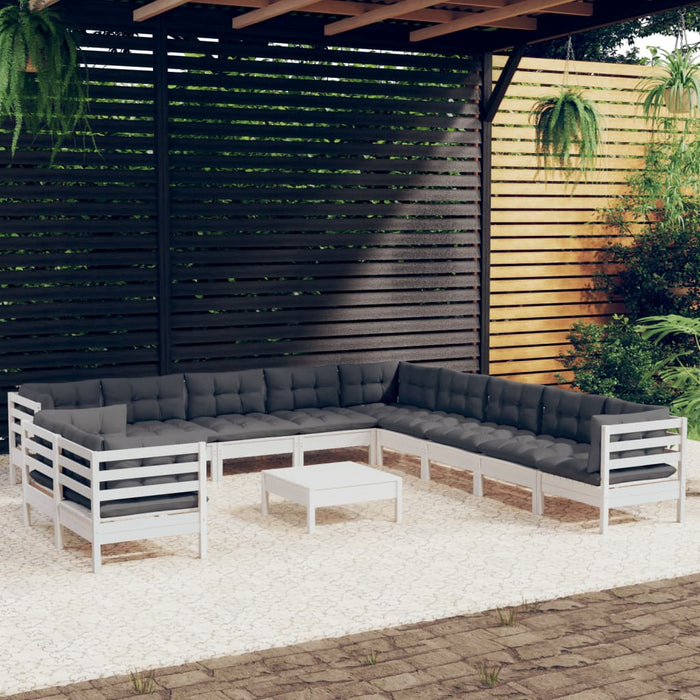 Set mobilier grădină cu perne, 12 piese, alb, lemn masiv pin - WALTI WALTI