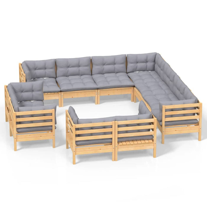 Set mobilier grădină cu perne, 11 piese, gri, lemn masiv pin - WALTI WALTI