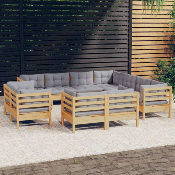 Set mobilier grădină cu perne, 11 piese, gri, lemn masiv pin - WALTI WALTI