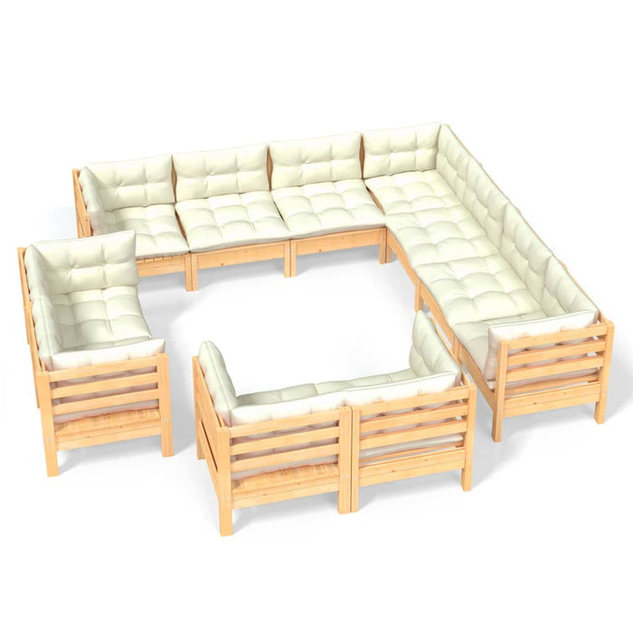 Set mobilier grădină cu perne crem, 11 piese, lemn masiv de pin - WALTI WALTI