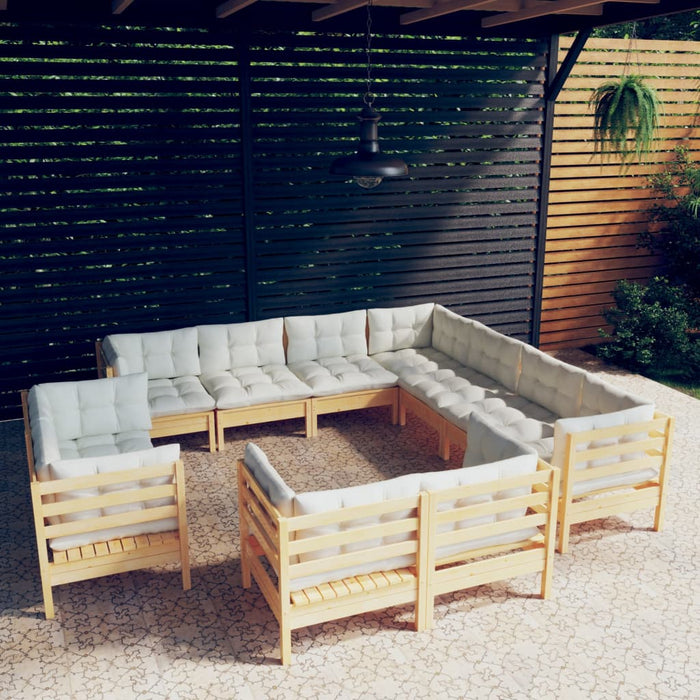 Set mobilier grădină cu perne crem, 11 piese, lemn masiv de pin - WALTI WALTI