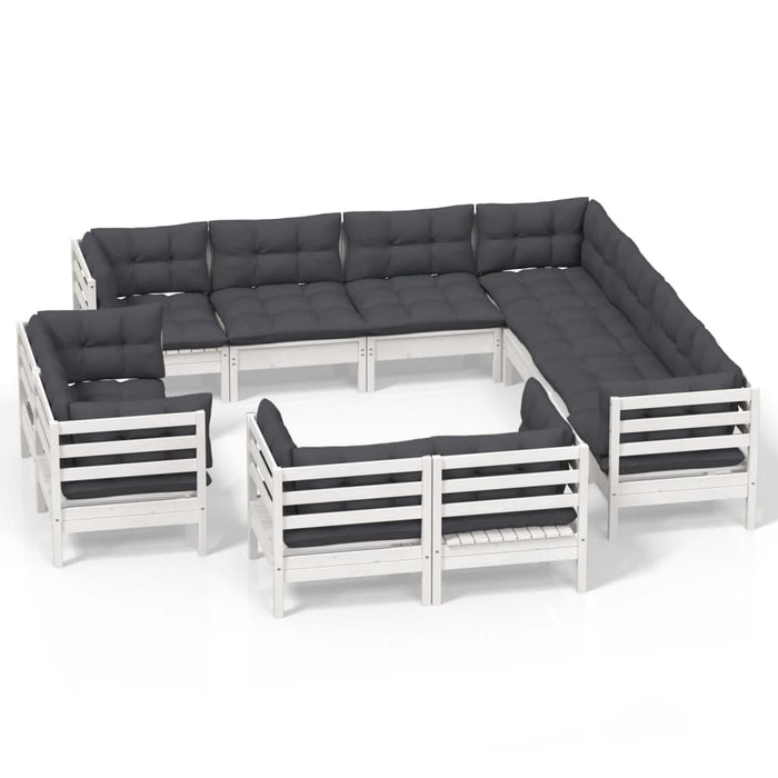Set mobilier grădină cu perne, 11 piese, alb, lemn masiv pin - WALTI WALTI