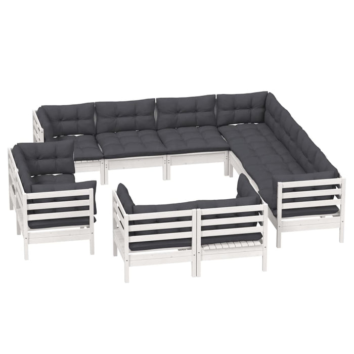 Set mobilier grădină cu perne, 11 piese, alb, lemn masiv pin - WALTI WALTI