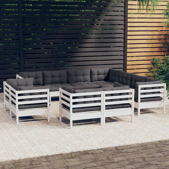 Set mobilier grădină cu perne, 11 piese, alb, lemn masiv pin - WALTI WALTI