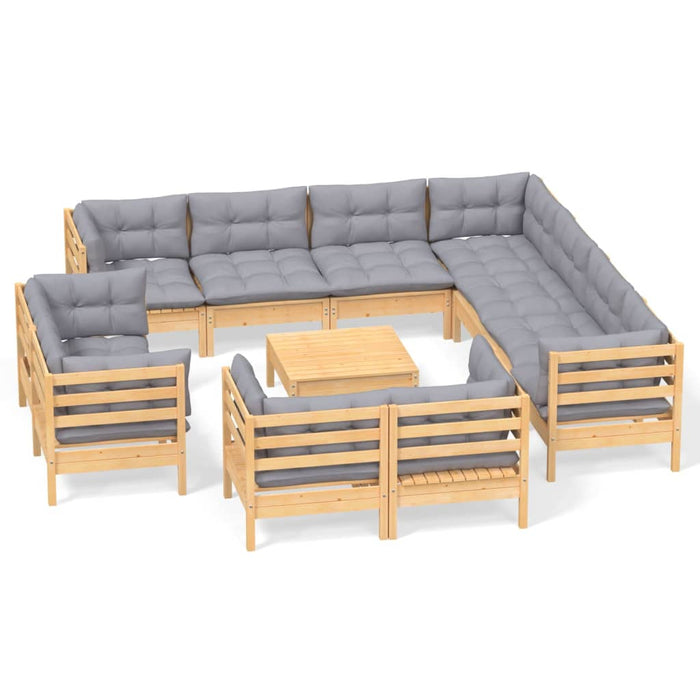 Set mobilier grădină cu perne, 12 piese, gri, lemn masiv pin - WALTI WALTI