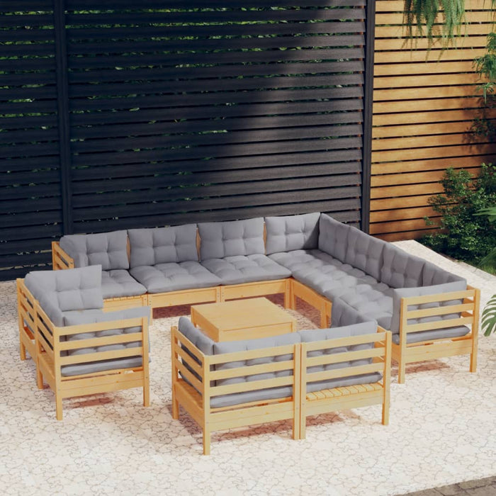 Set mobilier grădină cu perne, 12 piese, gri, lemn masiv pin - WALTI WALTI