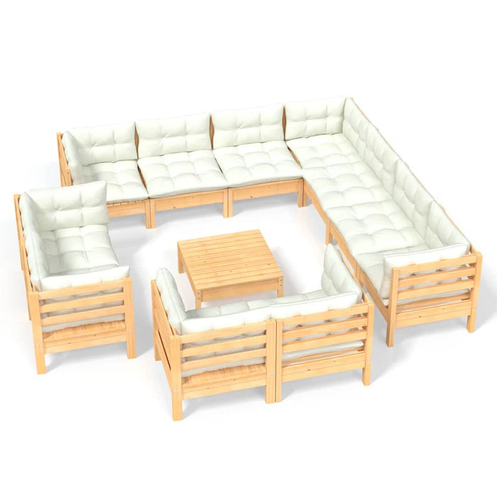 Set mobilier grădină cu perne crem, 12 piese, lemn masiv de pin - WALTI WALTI