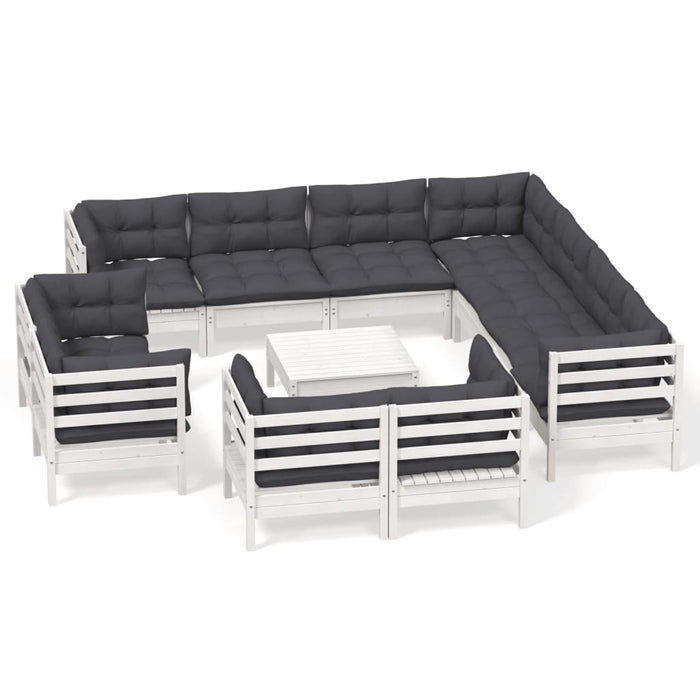Set mobilier grădină cu perne, 12 piese, alb, lemn masiv pin - WALTI WALTI