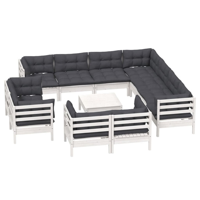 Set mobilier grădină cu perne, 12 piese, alb, lemn masiv pin - WALTI WALTI
