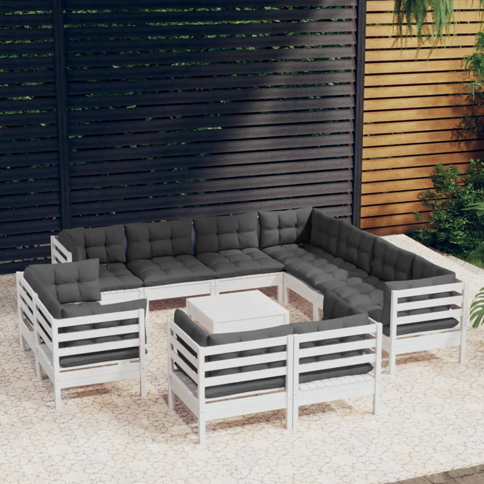 Set mobilier grădină cu perne, 12 piese, alb, lemn masiv pin - WALTI WALTI