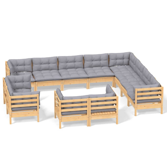 Set mobilier grădină cu perne, 12 piese, gri, lemn masiv pin - WALTI WALTI