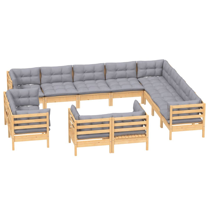 Set mobilier grădină cu perne, 12 piese, gri, lemn masiv pin - WALTI WALTI