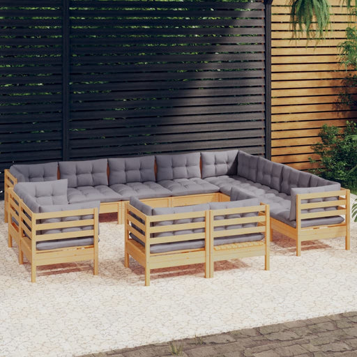 Set mobilier grădină cu perne, 12 piese, gri, lemn masiv pin - WALTI WALTI