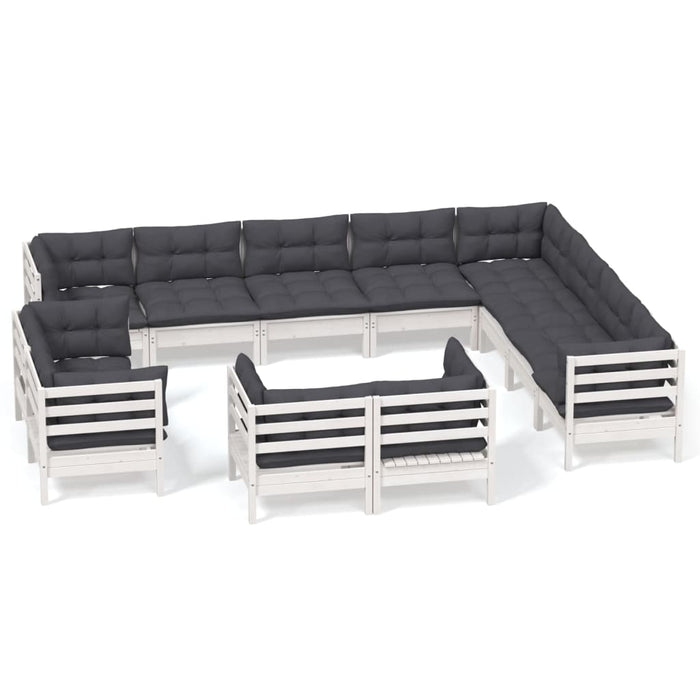 Set mobilier grădină cu perne, 12 piese, alb, lemn masiv pin - WALTI WALTI