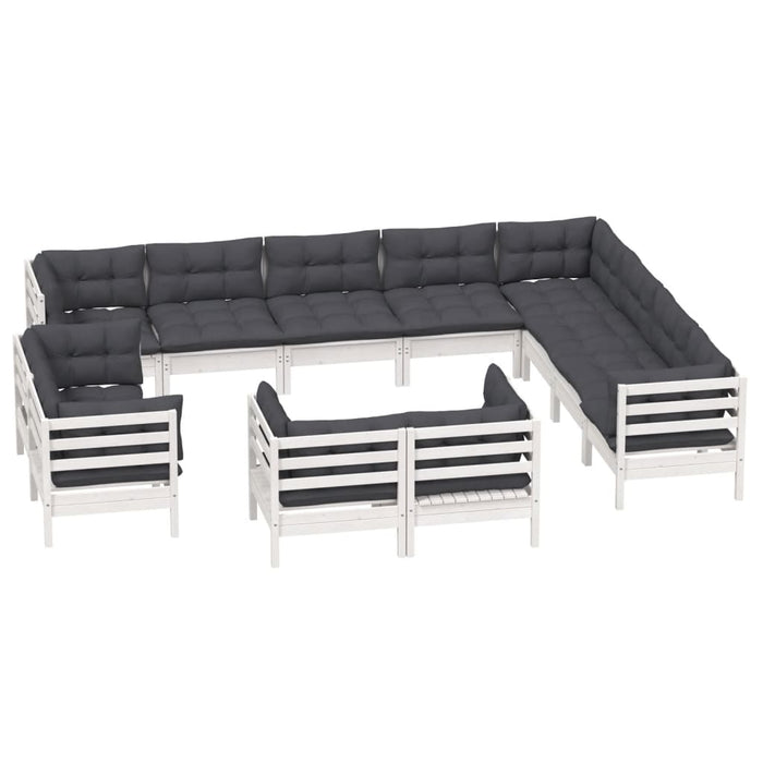 Set mobilier grădină cu perne, 12 piese, alb, lemn masiv pin - WALTI WALTI