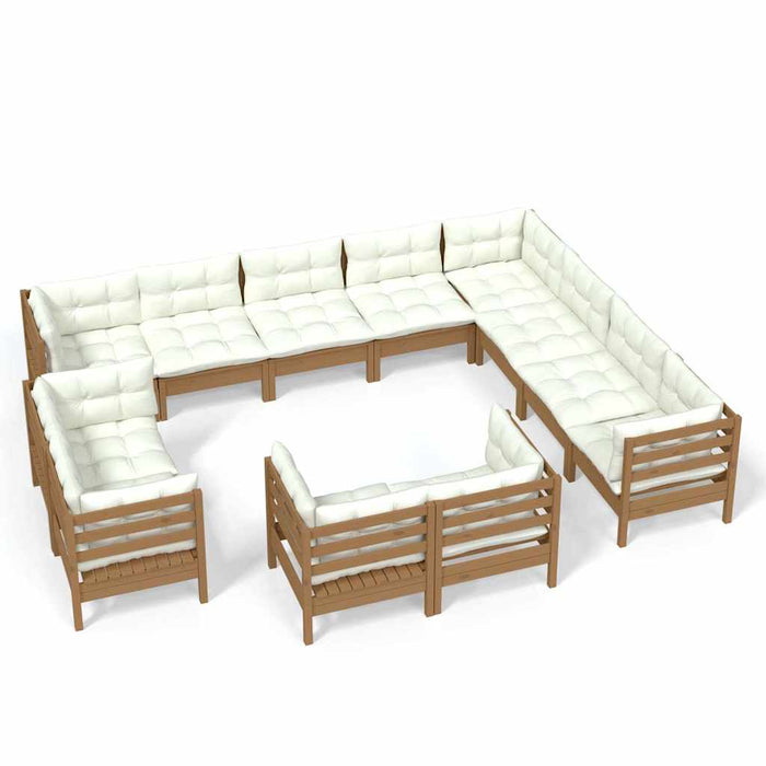 Set mobilier grădină cu perne 12 piese maro miere lemn de pin WALTI