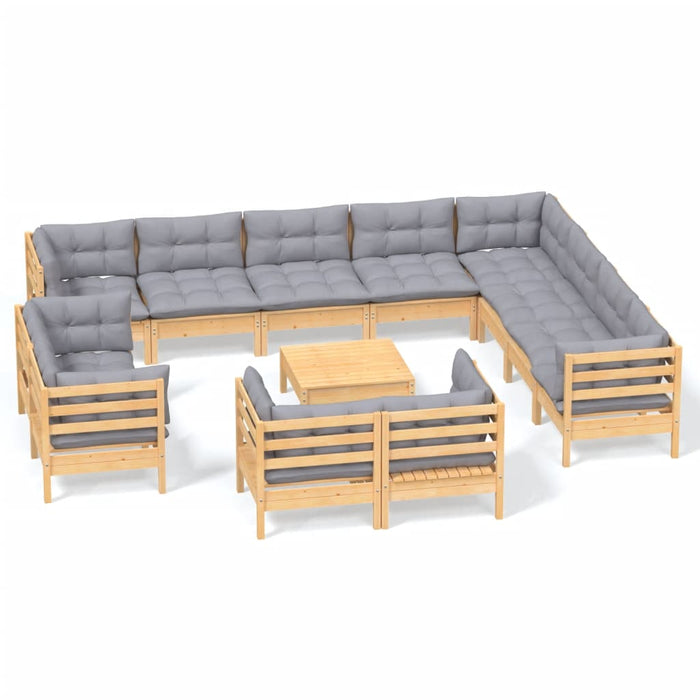 Set mobilier grădină cu perne, 13 piese, gri, lemn masiv pin - WALTI WALTI