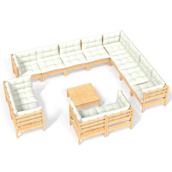 Set mobilier grădină cu perne crem, 13 piese, lemn masiv de pin - WALTI WALTI