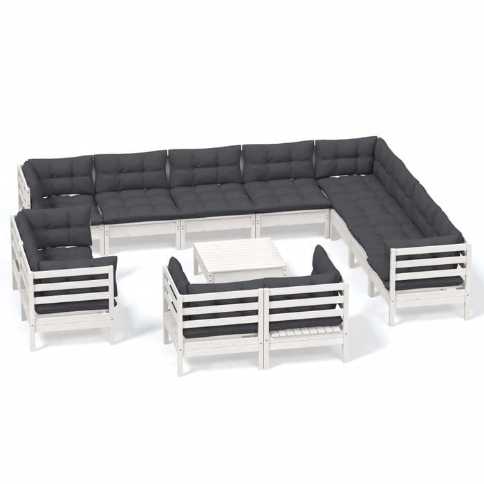 Set mobilier grădină cu perne, 13 piese, alb, lemn masiv pin - WALTI WALTI
