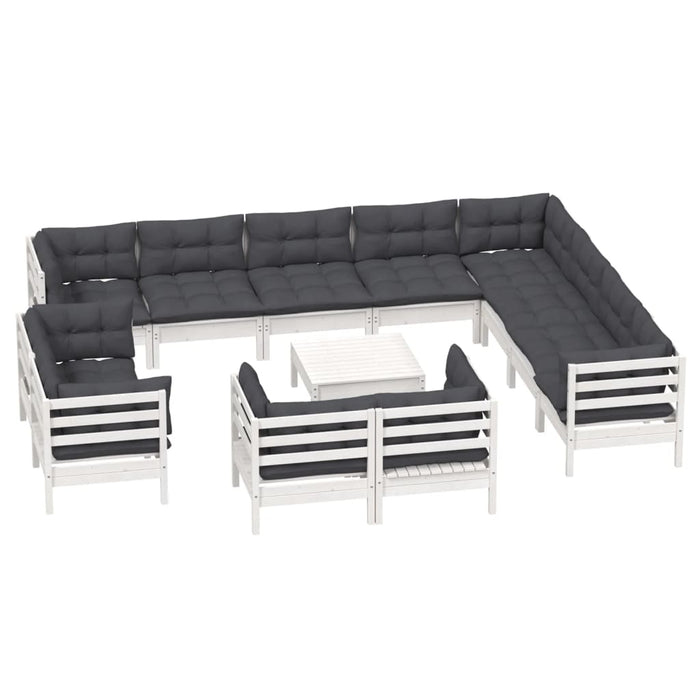 Set mobilier grădină cu perne, 13 piese, alb, lemn masiv pin - WALTI WALTI