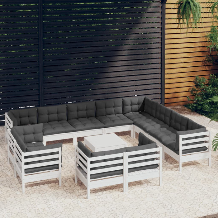 Set mobilier grădină cu perne, 13 piese, alb, lemn masiv pin - WALTI WALTI